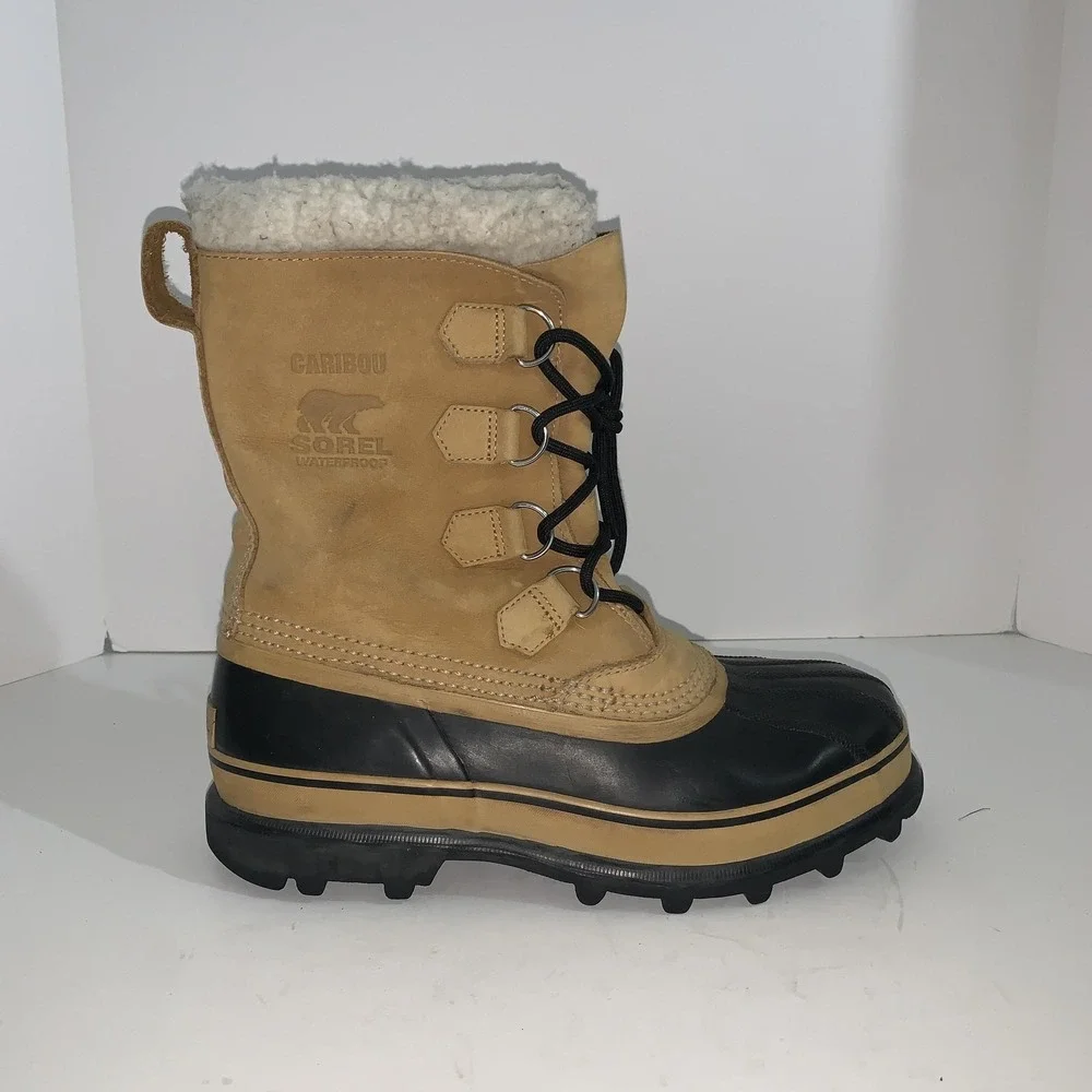 Sorel Caribou Boots Mens Size 9 Brown Nubuck Waterproof Snow Lace Up NM1000-281
